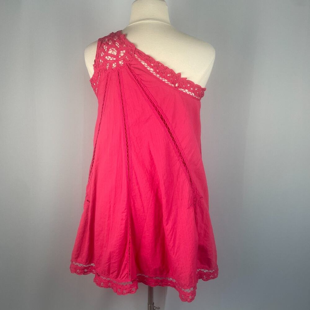 Free People Swing Dress Size Large Hot Pink One Shoulder Lace Boho Festival - Picture 9 of 15